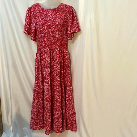 Fashion Floral Red Dress Tier Skirt Long Length Size XL - Picture 1 of 8